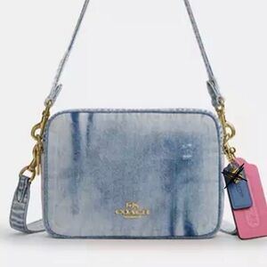 Carey Crossbody Bag in Light Indigo with Gold Accents